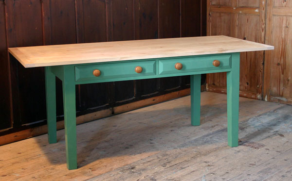 green kitchen table with 2 drawers